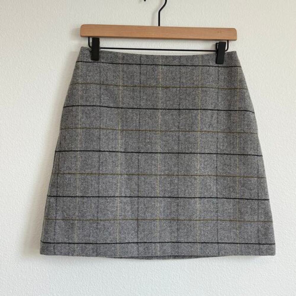 Uniqlo A-Line Mini Skirt 4 Grey Plaid Dark Academia Wool Blend Herringbone